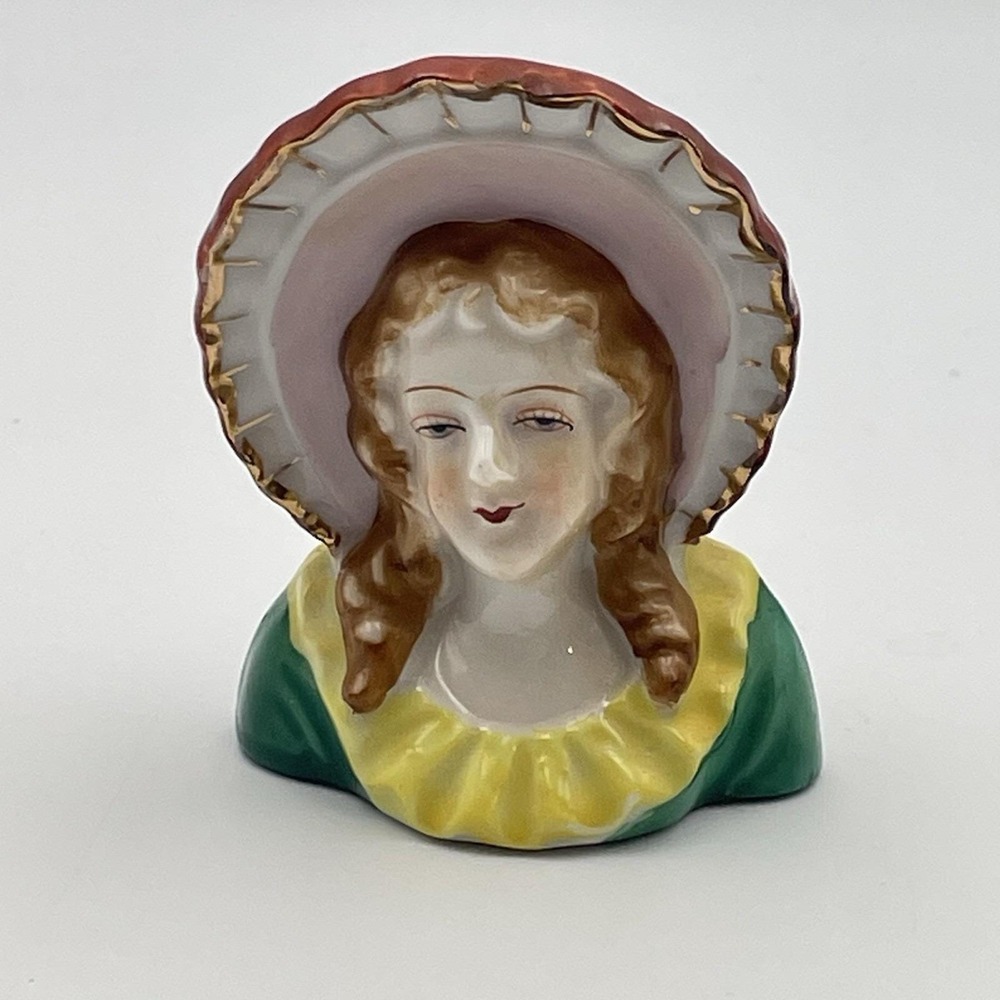 Vintage Occupied Japan Lady Head‎ Salt Pepper Shaker 1940s Bonnet Woman
